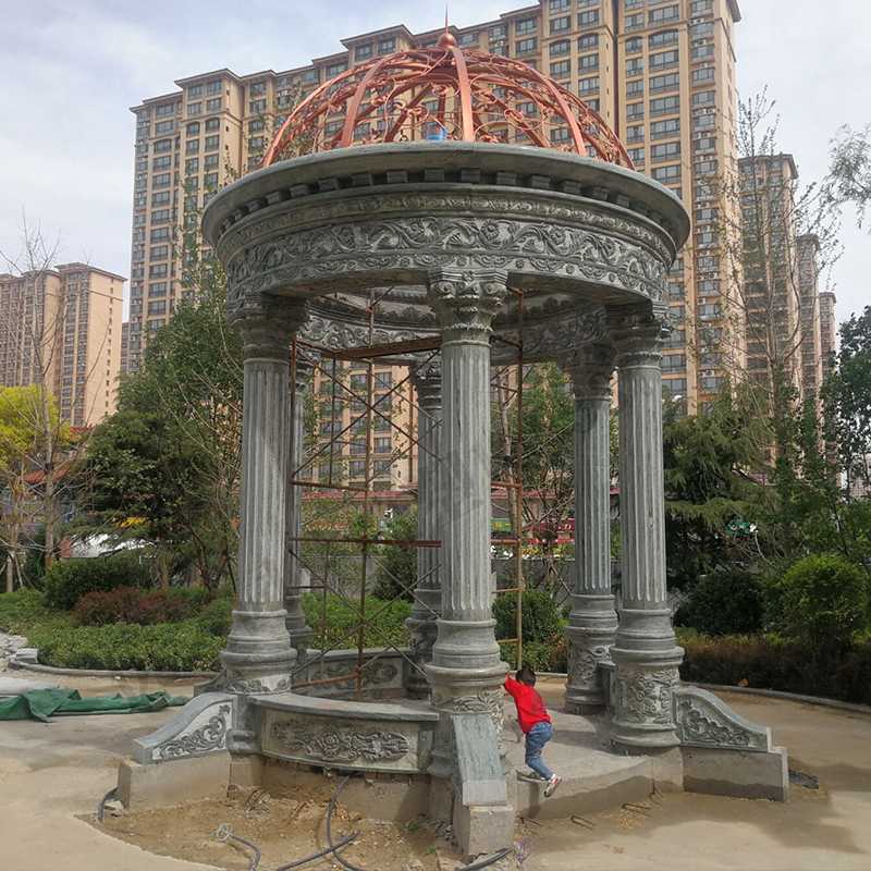景觀涼亭廠家，園林小區(qū)景觀亭子，大理石石材涼亭