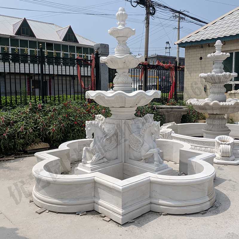 景觀雕塑定制，石雕噴泉廠家，歐式白馬石雕噴泉